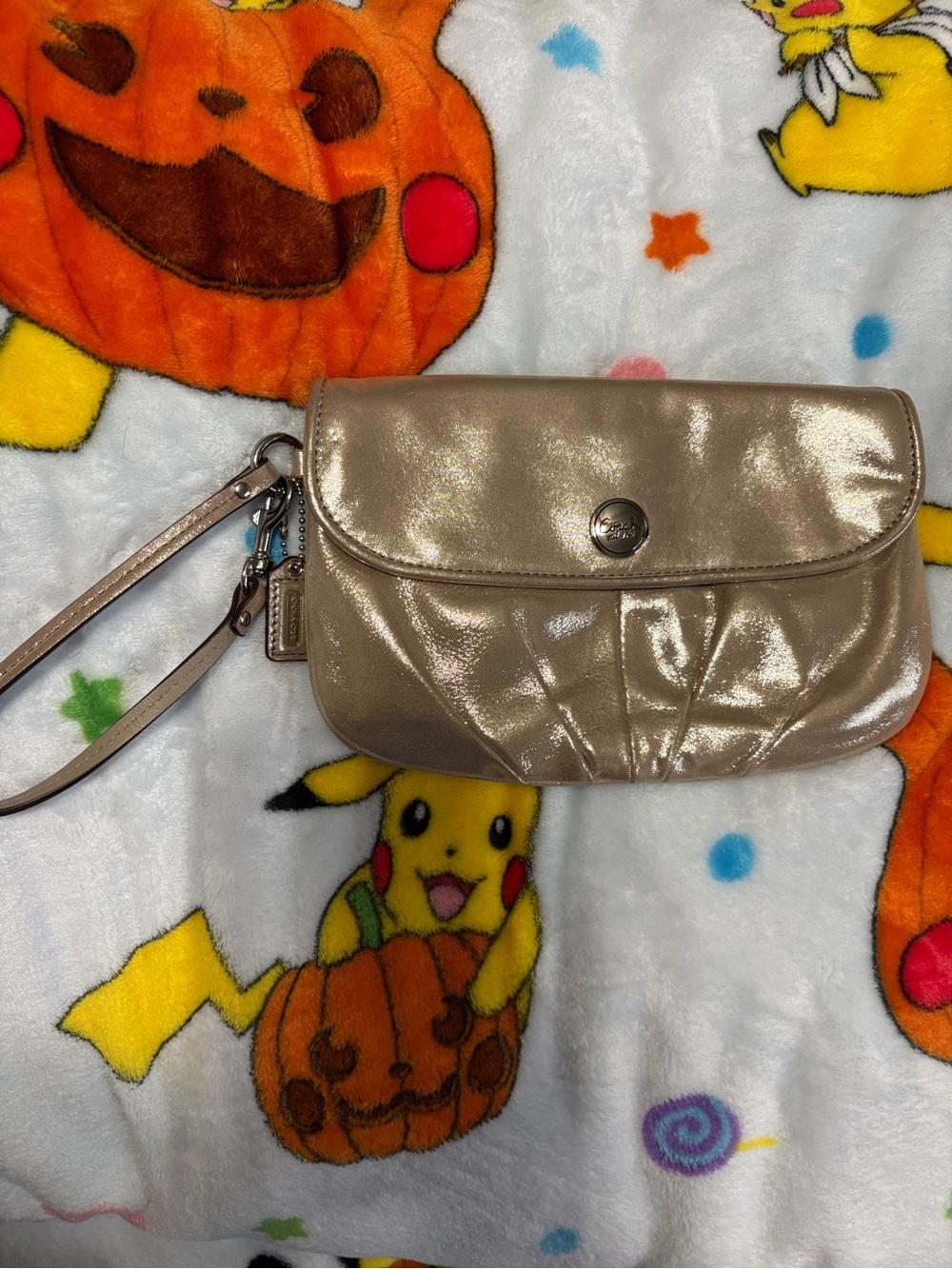 Coach Metallic gold Leather Wristlet Clutch